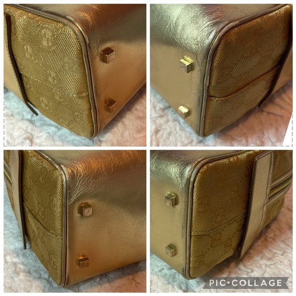 Gucci GG Guccissima Gold Metallic Leather & Canvas Vintage Shoulder Bag Purse - Picture 12 of 17